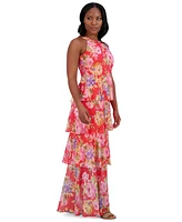 Jessica Howard Women's Floral-Print Tiered Halter Gown