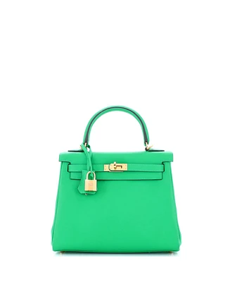 Pre-Owned HERMES Kelly 25 Handbag Green Swift with Gold Hardware