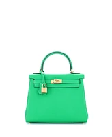 Pre-Owned HERMES Kelly 25 Handbag Green Swift with Gold Hardware