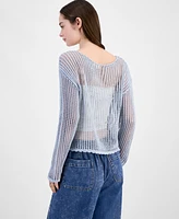 Ultra Flirt Juniors' Shimmer Open-Knit Sweater