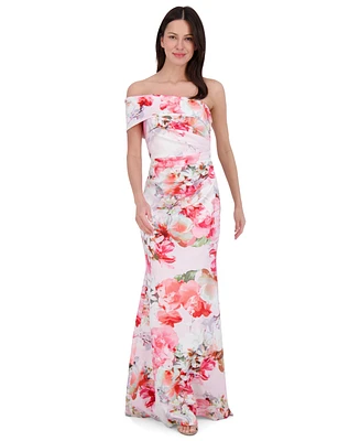 Eliza J Women's Printed Asymmetric Off-The-Shoulder Gown