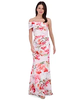 Eliza J Women's Printed Asymmetric Off-The-Shoulder Gown