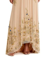 Women's High Neck Floral Embellished Trapeze Gown