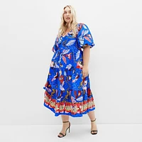 City Chic Plus Size Capria Puff Sleeve Print Dress