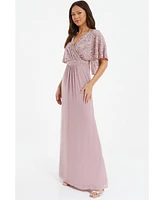 Quiz Women's Sequin Cape Sleeve Maxi Dress
