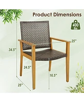 Set of 4 Outdoor Rattan Chair with Sturdy Acacia Wood Frame
