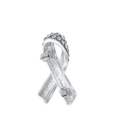 Bling Jewelry Cancer Awareness Brooche Pin - Silver Blue Pink Crystal Enamel Support Symbol