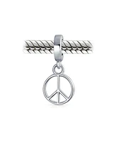 Bling Jewelry Inspirational World Peace Sign Dangle Charm Bead Sterling Silver for Bracelets