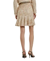Women's High Waist Pleated Boucle Mini Skirt