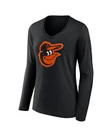 Fanatics Women's Black Baltimore Orioles Logo V-Neck Long Sleeve T-Shirt