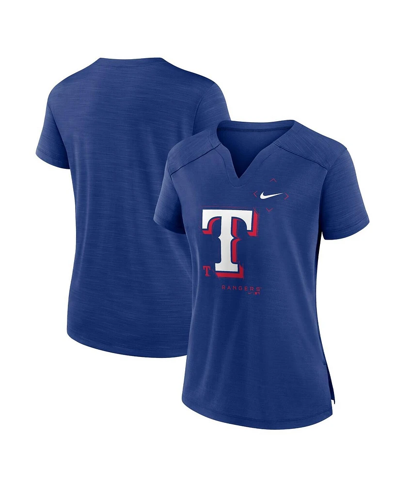 Nike Women's Royal Texas Rangers Pure Pride Boxy Performance Notch Neck T-Shirt