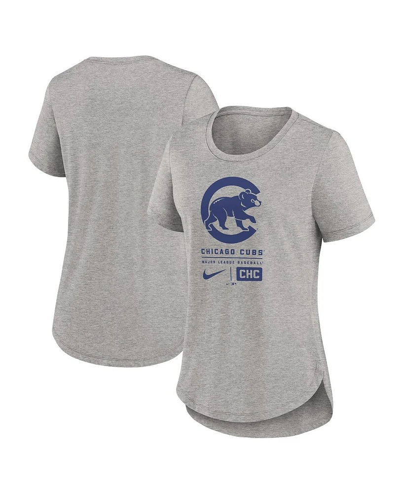 Nike Women's Heather Charcoal Chicago Cubs Large Logo Stacked Tri-Blend T-Shirt