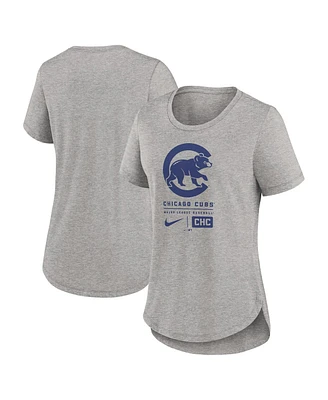 Nike Women's Heather Charcoal Chicago Cubs Large Logo Stacked Tri-Blend T-Shirt