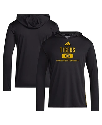 Adidas Men's Black Grambling Tigers 2024 Sideline Hooded Long Sleeve T-Shirt