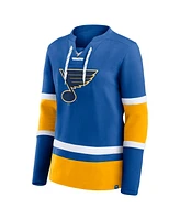 Fanatics Women's Blue St. Louis Blues Prime Time Lace-Up Long Sleeve T-Shirt