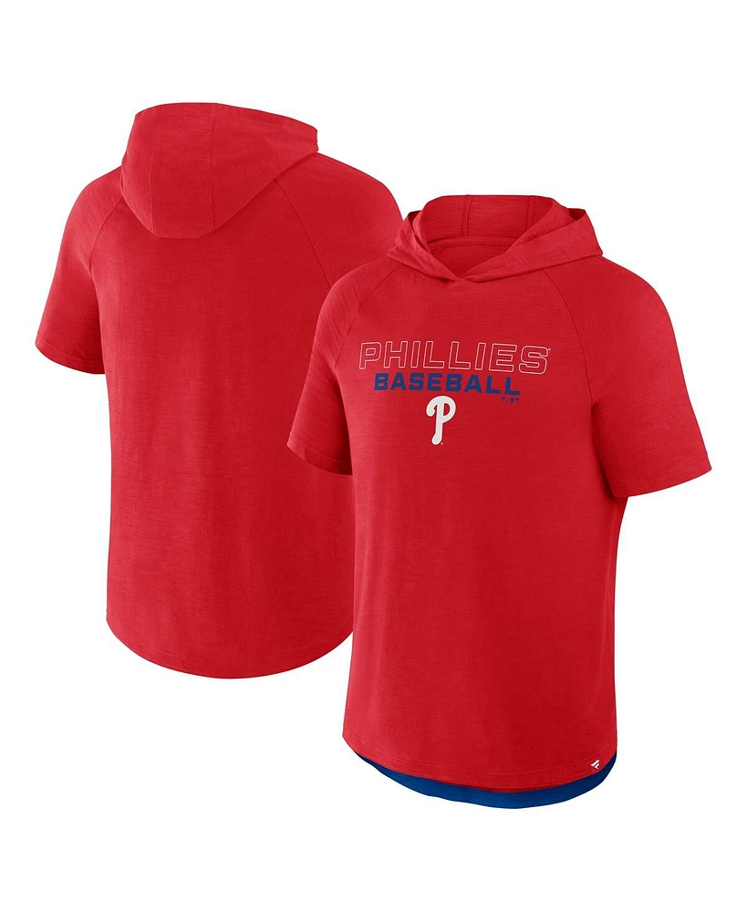 Fanatics Men's Red Philadelphia Phillies Clubhouse Optimal Play Raglan Short Sleeve Pullover Hoodie