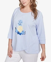 Hearts Of Palm Plus Making Waves Pineapple Printed 3/4 Sleeve Top