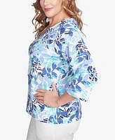Hearts Of Palm Plus Size Printed Essentials 3/4 Sleeve Top
