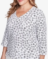 Hearts Of Palm Plus Size Printed Essentials V-Neck Top