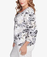 Hearts Of Palm Plus Size Printed Essentials 3/4 Sleeve Top