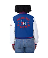 Wear by Erin Andrews Women's Royal/White Philadelphia 76ers Cropped Varsity Full-Zip Jacket