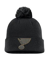 Fanatics Men's Black St. Louis Blues Military Appreciation Cuffed Knit Hat with Pom