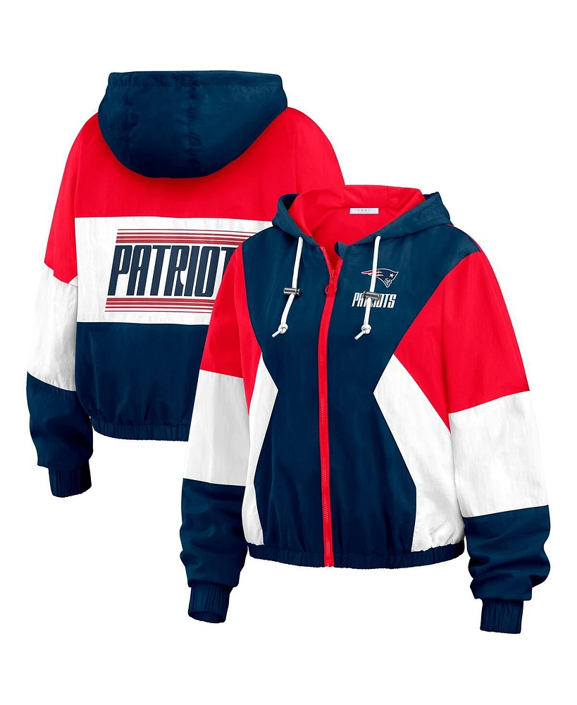 Wear by Erin Andrews Women's Royal New England Patriots Color Block Full-Zip Windbreaker Jacket