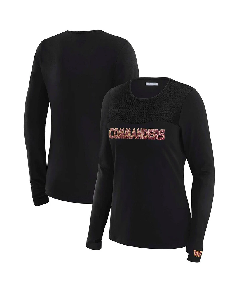 Wear by Erin Andrews x Gracie Hunt Women's Black Washington Commanders Mesh Panel Long Sleeve T-Shirt