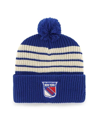 '47 Brand Men's Blue New York Rangers Old Time Hockey Barn Cuffed Knit Hat with Pom