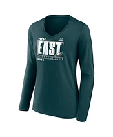 Fanatics Women's Midnight Green Philadelphia Eagles 2024 Nfc East Division Champions Conquer Long Sleeve V-Neck T-Shirt