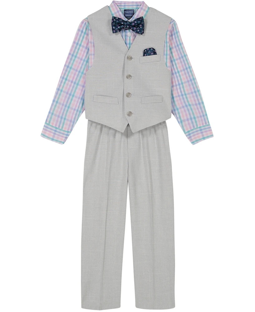 Nautica Toddler and Little Boys 4-Piece Slub Tick Vest with Bow Tie Set