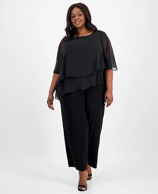 Sl Fashions Plus Tier-Cape Embellished Jumpsuit
