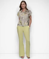 Dkny Women's Printed Button-Front Collared Camp Shirt
