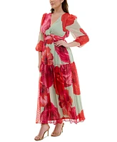 Taylor Plus Floral-Print Twist-Waist Tiered Dress