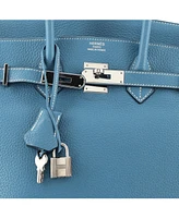 Pre-Owned HERMES Birkin 35 Handbag Blue Clemence with Palladium Hardware