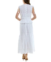 Taylor Women's Cotton Eyelet-Embroidered Tiered Dress