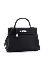 Pre-Owned HERMES Kelly 32 Handbag Black Togo with Palladium Hardware
