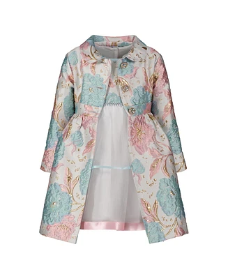 Blueberi Boulevard Toddler and Little Girls 2-Piece Floral Metallic Fit-and-Flare Dress Coat Set