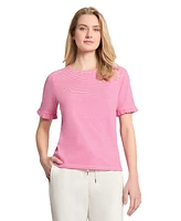 Jones New York Women's Elbow Ruffle Sleeve Crew Neck Top