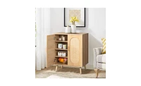 Modern Rattan Shoe Storage Cabinet with Double Doors and Adjustable Shelves