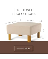 Maven Lane Lena Contemporary Upholstered Ottoman w/ Refined Natural Wood Finish
