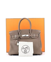 Pre-Owned HERMES Birkin 30 Handbag Grey Clemence with Palladium Hardware