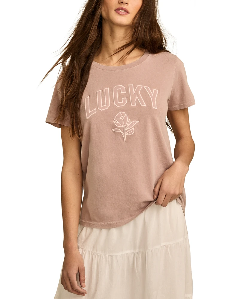 Lucky Brand Women's Cotton Tonal Applique Classic Crew T-Shirt