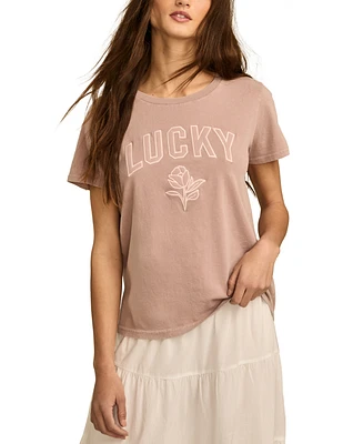 Lucky Brand Women's Cotton Tonal Applique Classic Crew T-Shirt