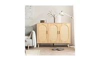 Modern Rattan Shoe Storage Cabinet with 3 Doors and Adjustable Shelves