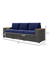 Outsunny 3-Seater Outdoor Sofa w/ Thick Cushions, Patio Couch,