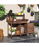 Outsunny Potting Bench Prep Table w/Faucet, Sink and Storage,