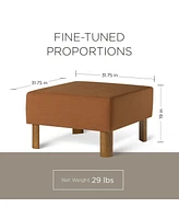 Maven Lane Lena Contemporary Upholstered Ottoman with Refined Brown Wood Finish