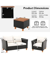 Gymax 4 Piece Outdoor Conversation Set Patio Cushioned Chairs w/ Storage Coffee Table