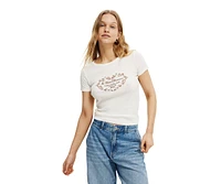 Cotton On Women's Fitted Graphic Pointelle Longline Tee